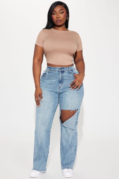 Jeans Rectos Elásticos con Rasgaduras y Dobladillo Crudo - Image 11