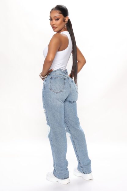 Jeans Rectos Desgastados de Tiro Alto y Pierna Recta - Image 10