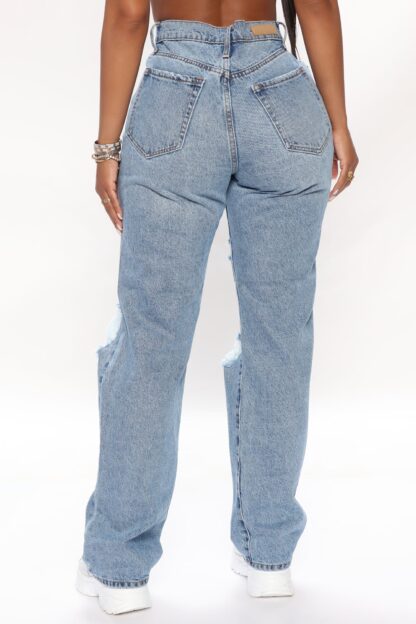 Jeans Rectos Desgastados de Tiro Alto y Pierna Recta - Image 11