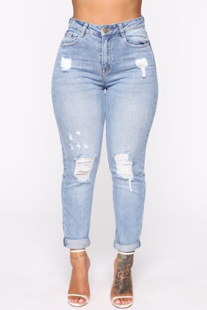 Jeans Boyfriend de Cintura Alta con Desgaste y Puño Enrollado - Image 7