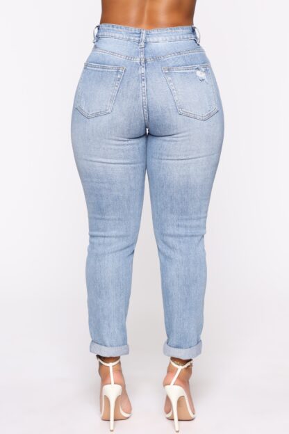 Jeans Boyfriend de Cintura Alta con Desgaste y Puño Enrollado - Image 12