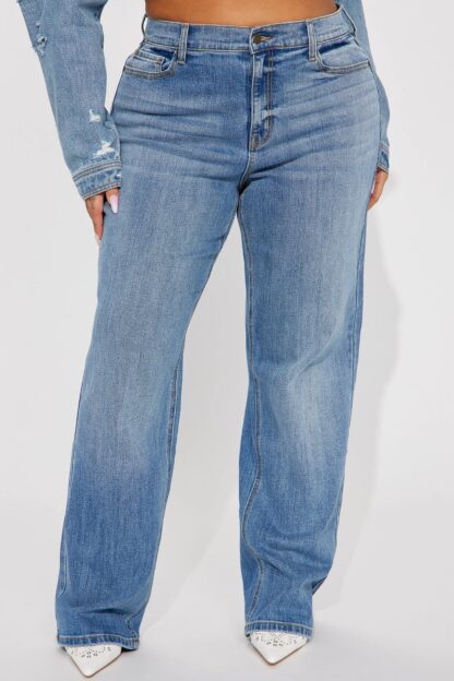 Jeans Rectos Elásticos Estilo Relajado en Lavado Azul Medio - Image 6