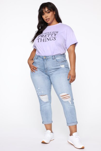 Jeans Boyfriend de Cintura Alta con Desgaste y Puño Enrollado - Image 13