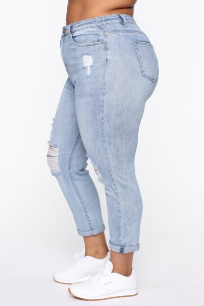 Jeans Boyfriend de Cintura Alta con Desgaste y Puño Enrollado - Image 15