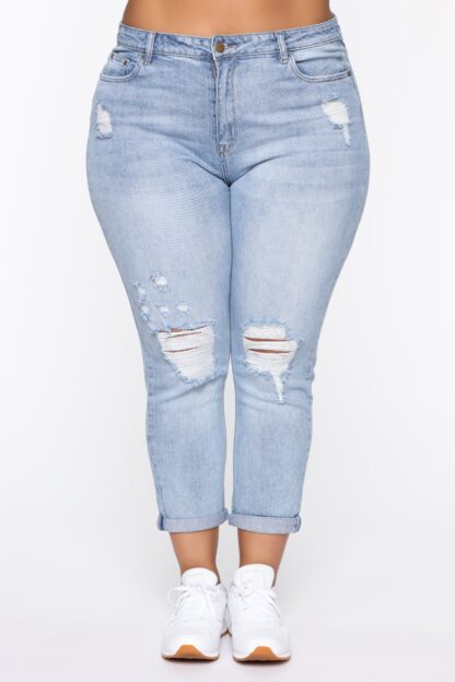 Jeans Boyfriend de Cintura Alta con Desgaste y Puño Enrollado - Image 14