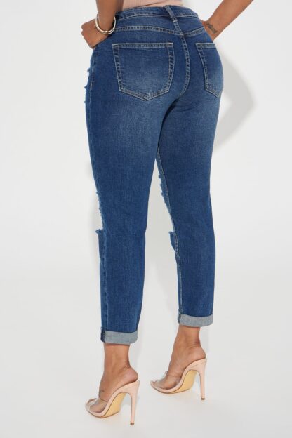 Jeans Boyfriend de Cintura Alta con Desgaste y Puño Enrollado - Image 3