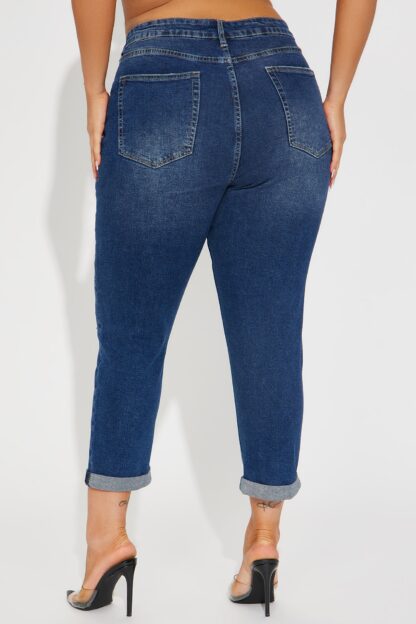 Jeans Boyfriend de Cintura Alta con Desgaste y Puño Enrollado - Image 6