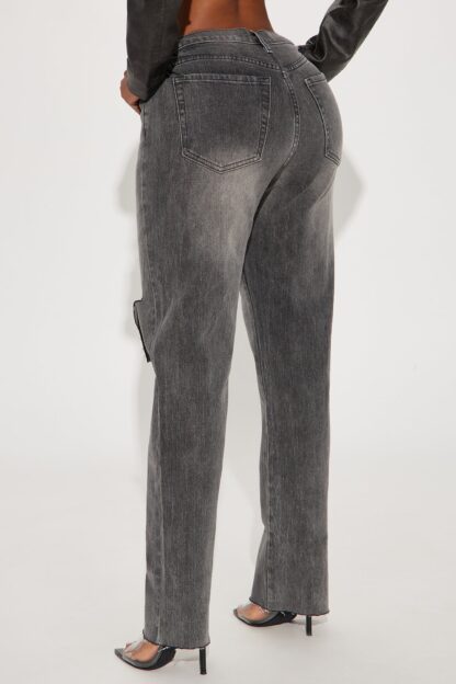 Jeans Rectos Elásticos con Rasgaduras y Dobladillo Crudo - Image 3
