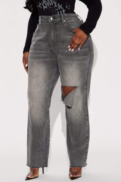 Jeans Rectos Elásticos con Rasgaduras y Dobladillo Crudo - Image 5