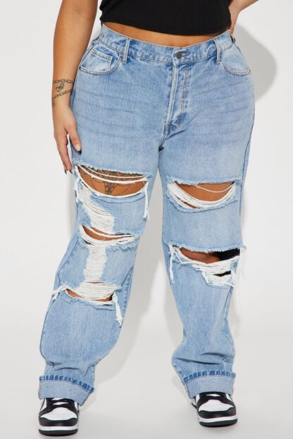 Jeans Rectos Desgastados de Tiro Alto y Pierna Recta - Image 13