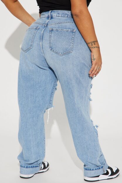 Jeans Rectos Desgastados de Tiro Alto y Pierna Recta - Image 14