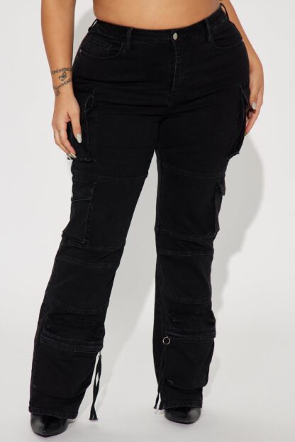 Jeans Cargo de Pierna Recta y Cintura Alta - Negros - Image 5