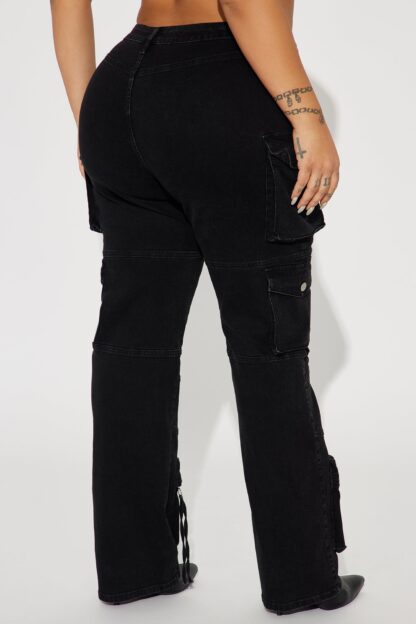 Jeans Cargo de Pierna Recta y Cintura Alta - Negros - Image 6