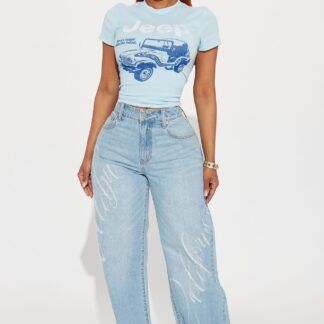 Jeans Rectos Rasgados con Estampa 'Malibu California'