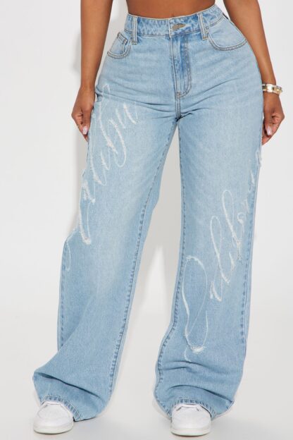 Jeans Rectos Rasgados con Estampa 'Malibu California' - Image 2
