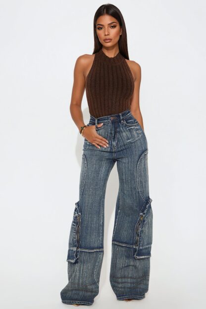 Jeans Cargo de Corte Recto y Alta Elasticidad